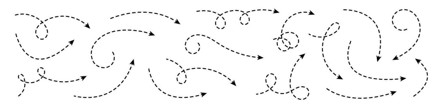Collection of curved arrows with dashed lines. Curved arrows set. vector