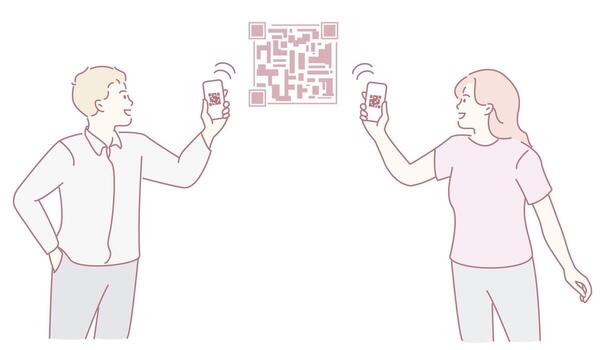 individuos son utilizando su Los telefonos a contratar con un interactivo qr código experiencia vector