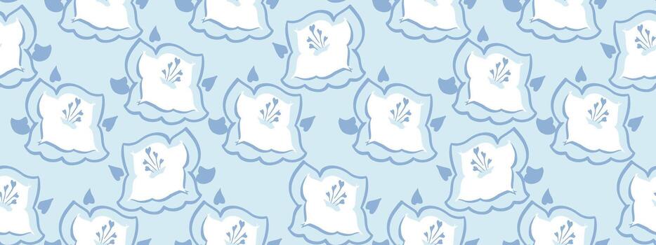Seamless abstract floral pattern featuring flowers with details on a pastel blue background. Playful, modern design ideal for textiles, wrapping paper, and decor projects, print vector