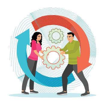 Team working together on gears vector