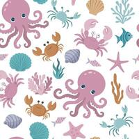 Colorful ocean creatures pattern with crabs and octopuses vector