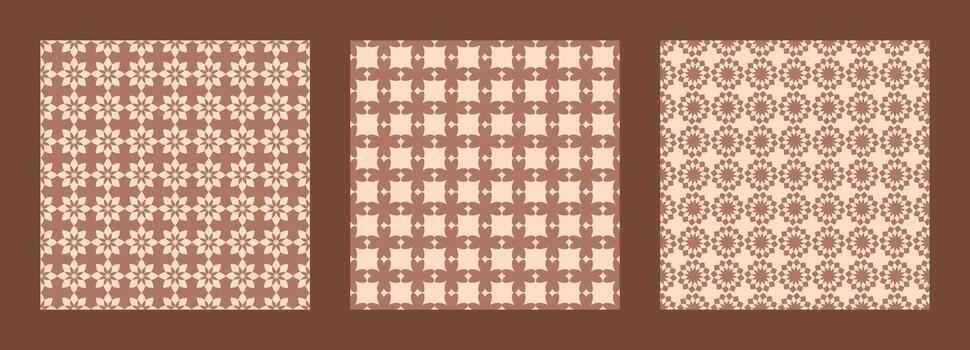 Simple flat style floral seamless pattern collection. Summer aesthetic print set for paper, textile and fabric. Geometric background illustration. vector