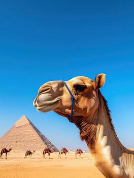 Camel near the Great Pyramid of Giza photo