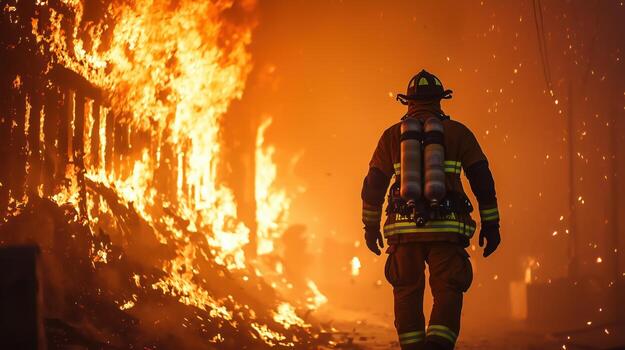 Fiery Scene Highlighting Firefighter Commitment to Safety photo