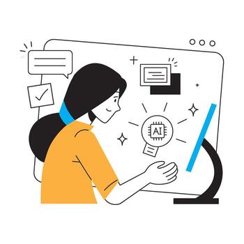 Woman Exploring AI Tools on a Computer vector