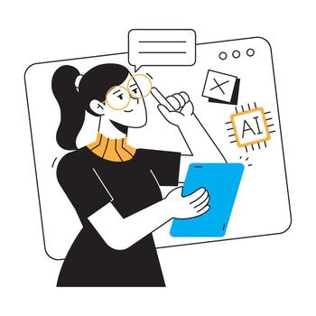 Woman Using AI Technology with Digital Tablet vector