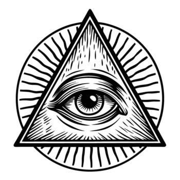 All seeing eye in triangle with rays mystical symbol of awareness, knowledge and enlightenment, esoteric spiritual design vector