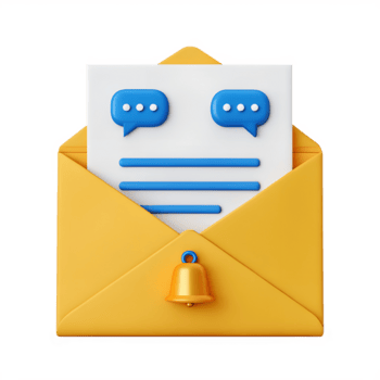 3d rendere di un Aperto giallo Busta con un' Messaggio e notifica campana png