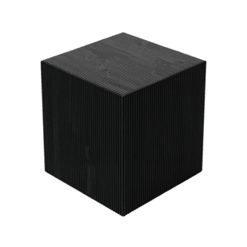 Monochromatic minimalist cube form with parallel linear texture floating on transparent space png