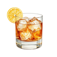 refrescante bebida ilustración presentando hielo cubitos y agrios Fruta en un transparente vaso png