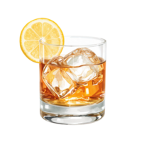 refrescante whisky cóctel con hielo cubitos y limón rebanada en transparente aislamiento png