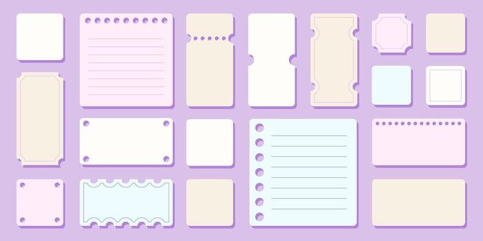 colegio y oficina pegatina conjunto con diferente Entradas y etiquetas formas con puñalada y lugares a escribir recordatorios notas, adhesivo documentos. gráfico diseño elementos. ilustración. vector