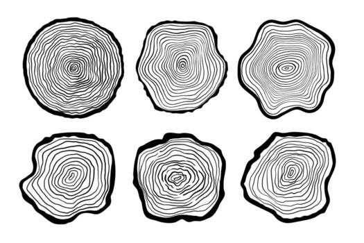 Tree ring icons set, simple illustration, wood slice with pattern vector