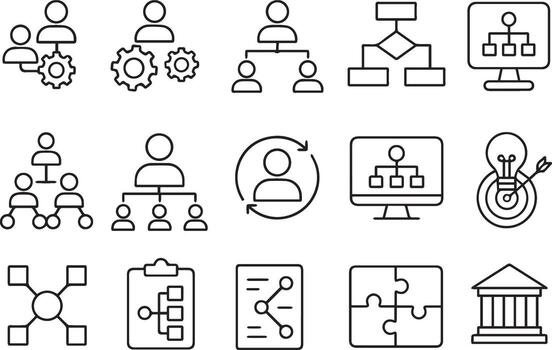 Business Architecture Line Icons Strategy, Process, Structure, Governance, Transformation, Workflow Symbols vector