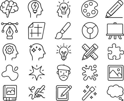 Creativity Line Icons Set Minimal Editable Outline Imagination, Art, Design, and Innovation Symbols for UI and Branding vector