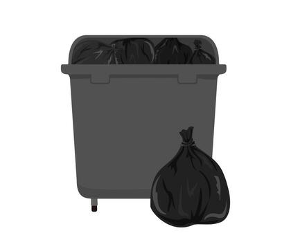 Overflowing garbage bin with black garbage bags and another garbage bag near it, representing overflowing waste and the need for better waste management practices vector