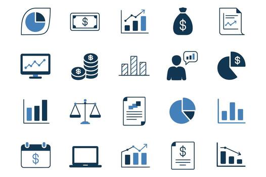 financiero analítica y inversión estrategia íconos conjunto para negocio inteligencia y datos visualización presentación vector