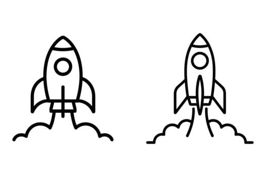 Two Rocket Launch Icons Symbolizing Startup Business and Technological Advancement and Space Exploration Endeavors Representing Innovation and Progress vector