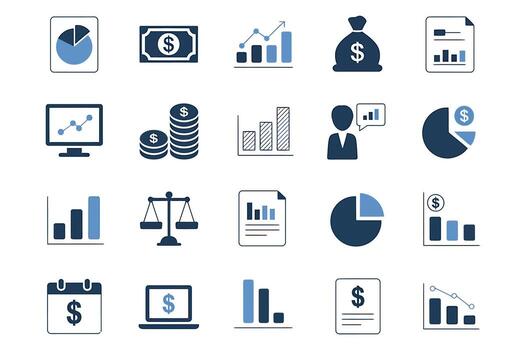 Financial and Business Chart Icons Set for Data Analysis and Investment Strategy Presentation vector