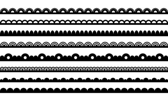 cordón frontera con Vieira. borde modelo para marco. raya de tela con ornamento. negro conjunto de líneas aislado en blanco antecedentes. vector