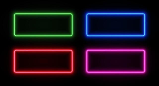 Neon glow rectangle frame. Border with laser led light. Set of fluorescent templates for game design. vector