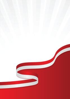 Independence Celebration Background with Ribbon in Red and White Colors, Sunray Effect and Modern Wave Design Element vector