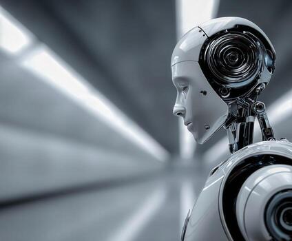 Android looks into the future in a futuristic tunnel photo