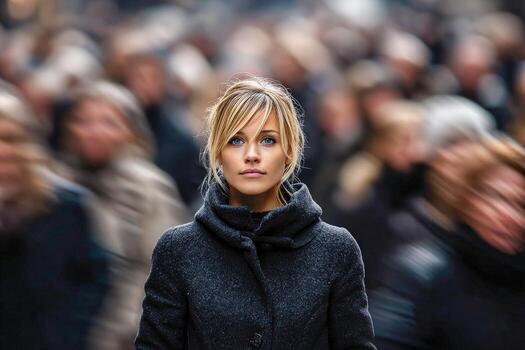 Woman in coat standing in crowd during the day photo