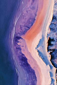 Aerial view of colourful beach and ocean at sunrise photo