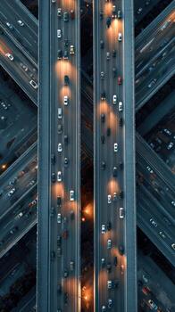 City traffic flowing on a highway overpass during evening photo