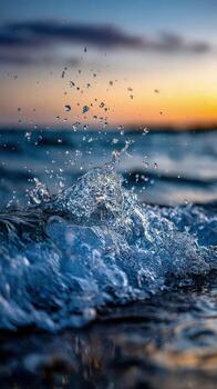 Ocean wave splashes during golden hour at Seaside photo