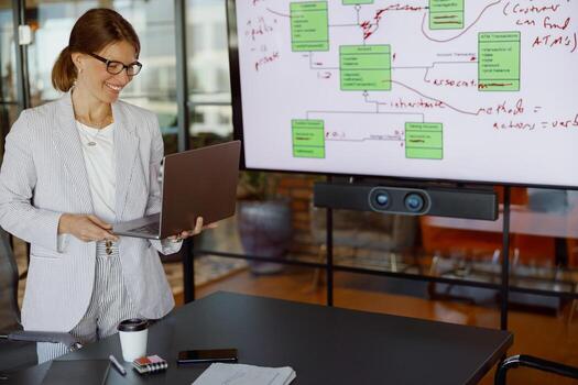 A Business Presentation using Visual Data Charts for effective communication and engagement photo