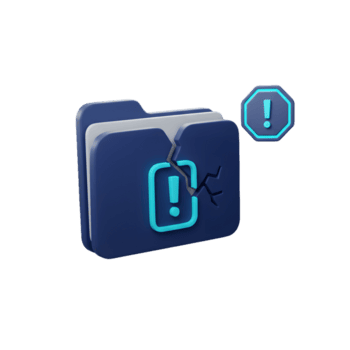 3d roto archivo carpeta icono con neón azul advertencia símbolo para la seguridad cibernética y datos pérdida png