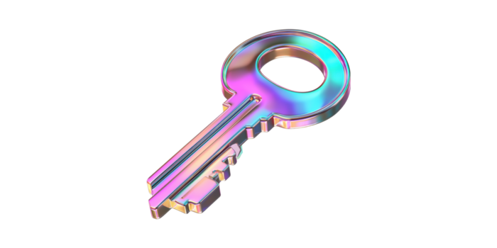 Colorful Iridescent Key. Symbol Of Security And Access In Digital Context Isolated On Transparent Background png