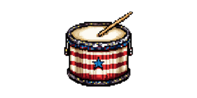 patriótico píxel Arte tambor con palillo de tambor. americano bandera diseño en retro estilo aislado en transparente antecedentes png