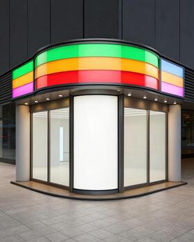 A large store front with a rainbow colored sign photo