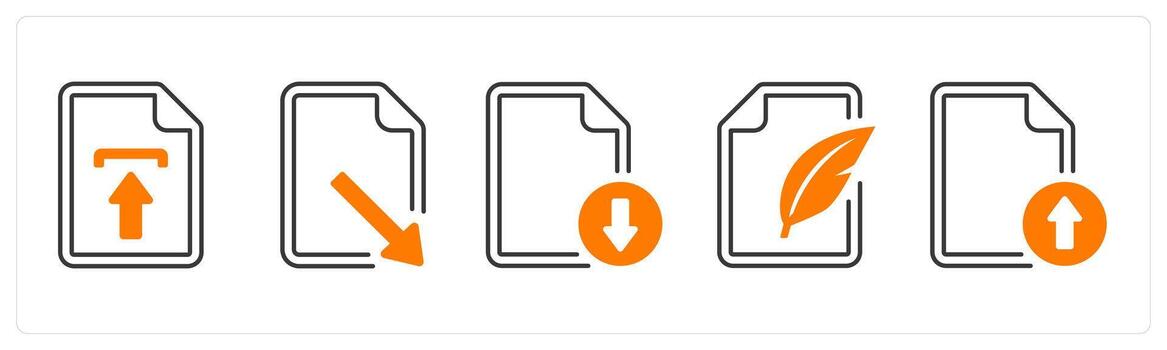 A set of 5 mix icons as upload, download, compose in orange color vector