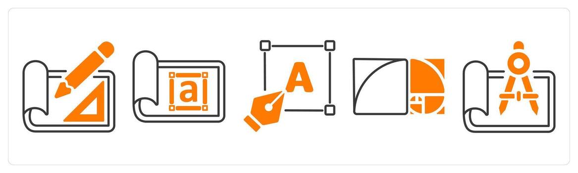 A set of 5 mix icons as layout design, style, designing in orange color vector