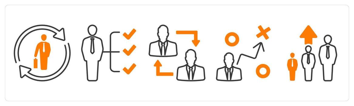 A set of 5 mix icons as ability, skills, teamwork in orange color vector