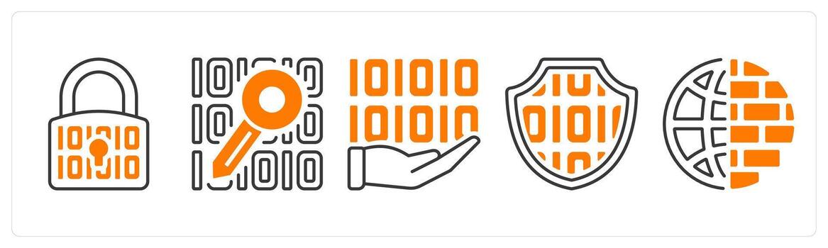 un conjunto de 5 5 mezcla íconos como datos seguridad, datos, programación en naranja color vector