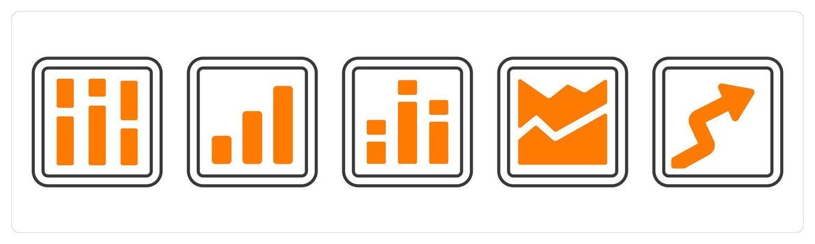 A set of 5 mix icons as statitics, analysis, productivity in orange color vector