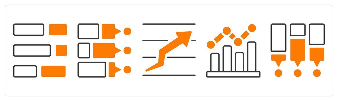 A set of 5 mix icons as bar, chart, finance report in orange color vector
