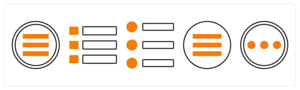 A set of 5 mix icons as menu bar, list, list bullet in orange color vector