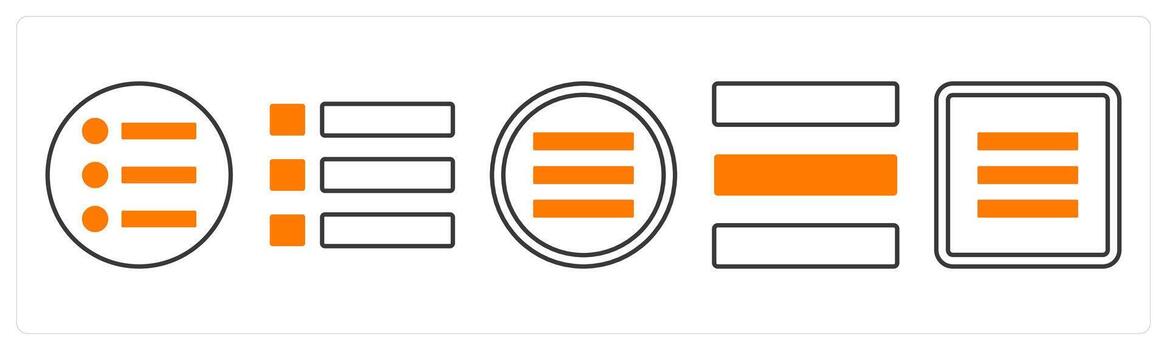 A set of 5 mix icons as bullet list, list, menu bar in orange color vector