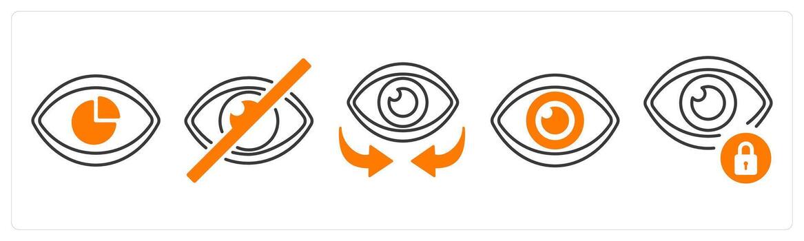 A set of 5 mix icons as performance vision, hide, vision in orange color vector
