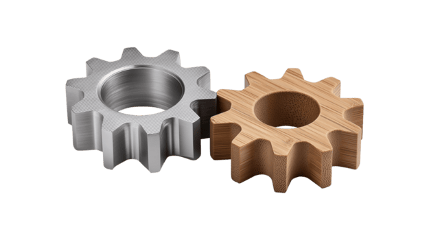 metal e de madeira intertravamento engrenagens representando ai tecnologia integração com natural elementos png