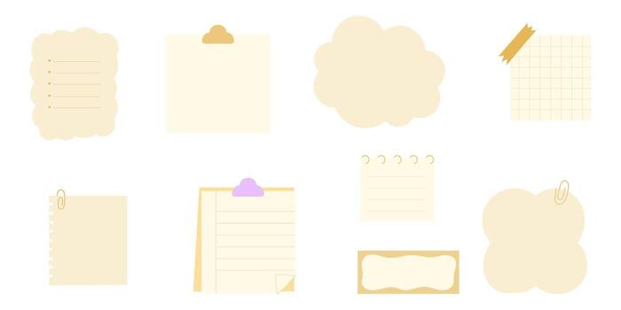 Set of memo frame, note paper and planner sheet in flat style vector
