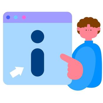 hombre en pie con un acerca de nosotros pantalla icono, representando empresa perfil o Introducción plano ilustración vector