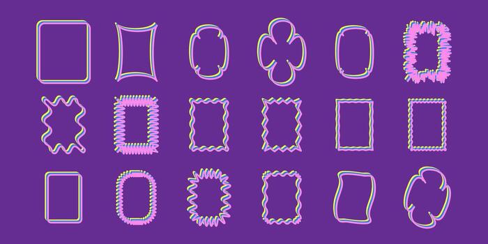 vívido festivo brillante retro frontera icono. brillante vibrante positivo disco marco lienzo. rosado y amarillo contorno línea curva ondulado resumen forma carrera bosquejo lona diseño haz vector