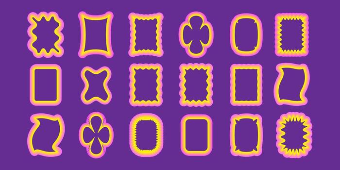 Vivid Festive Bright Retro Border Icon. Bright Vibrant Positive Disco Frame Canvas. Pink and yellow Outline Line Curve Wavy Abstract Shape Decoration Stroke Sketch Canvas Design Bundle vector